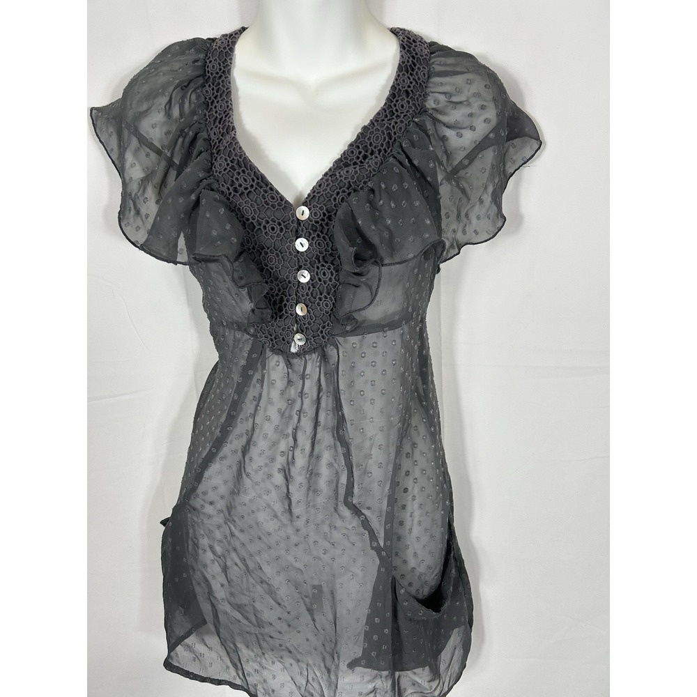 Vintage Daniel Rainn Y2K Sheer Babydoll Tunic Top Size S 00s Fairy Grunge Preppy